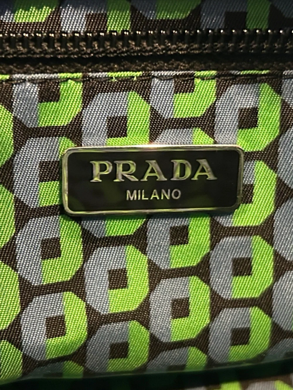 NEW Prada Black Nylon Zip Wristlet with Silver Triangle Logo